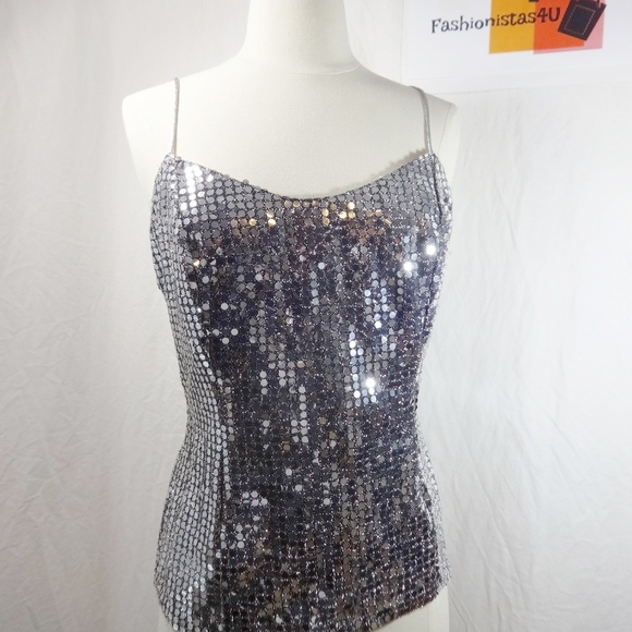 L.A. GLO Silver Metallic Strapped Top Size 9/10 - Picture 1 of 8